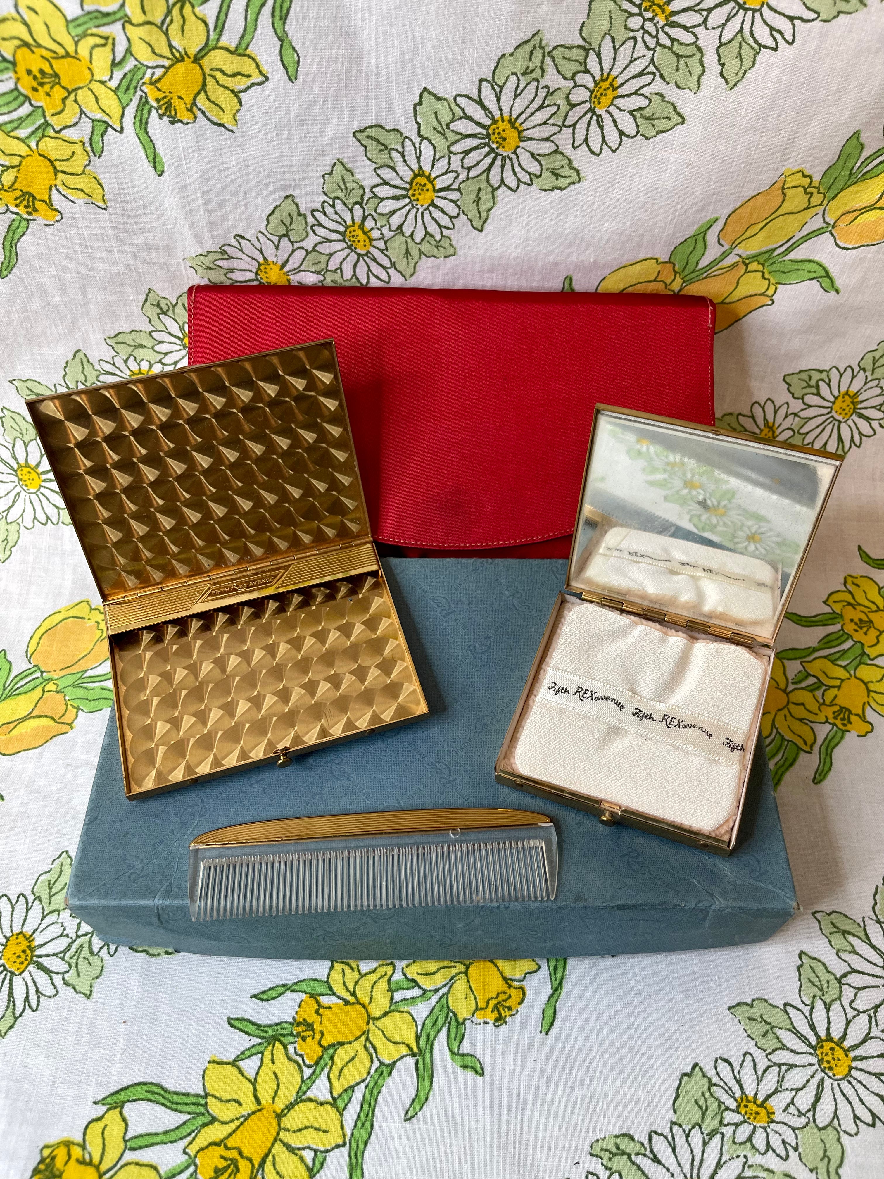 1940's REX Fifth Ave Cigarette Case, Compact, Comb & Purse Set with Or –  vintagefeatherfinds